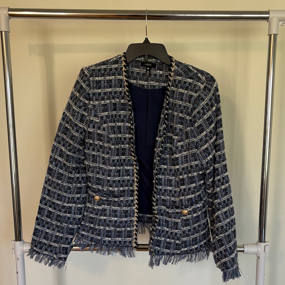 Aqua Navy Tweed Women's Jacket